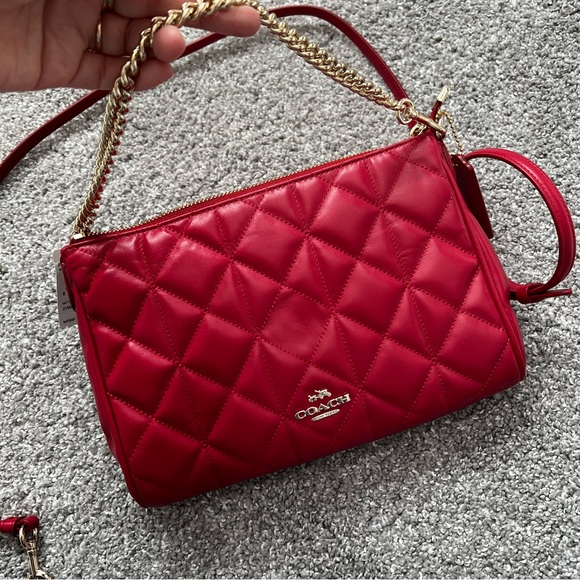Coach quilted diamond crossbody bag NWT leather red color - Picture 11 of 12
